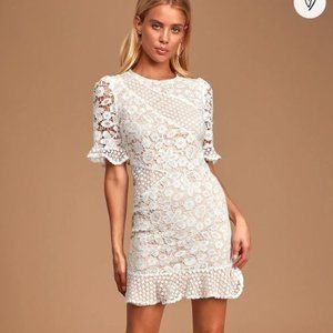 Lulus "My Dearest White Lace Short Sleeve Mini Dress" (NEW)